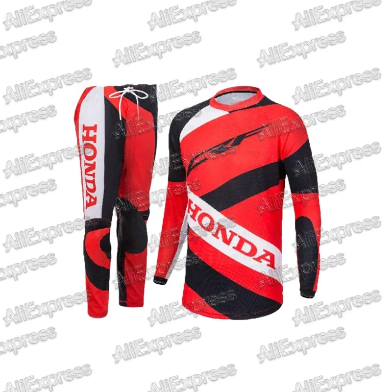 

Honda 2025 Printed Classic Motorcycle Mountain Bike Jersey Racing Sports Breathable Sweat Wicking Quick Long Sleeve and Pant Set