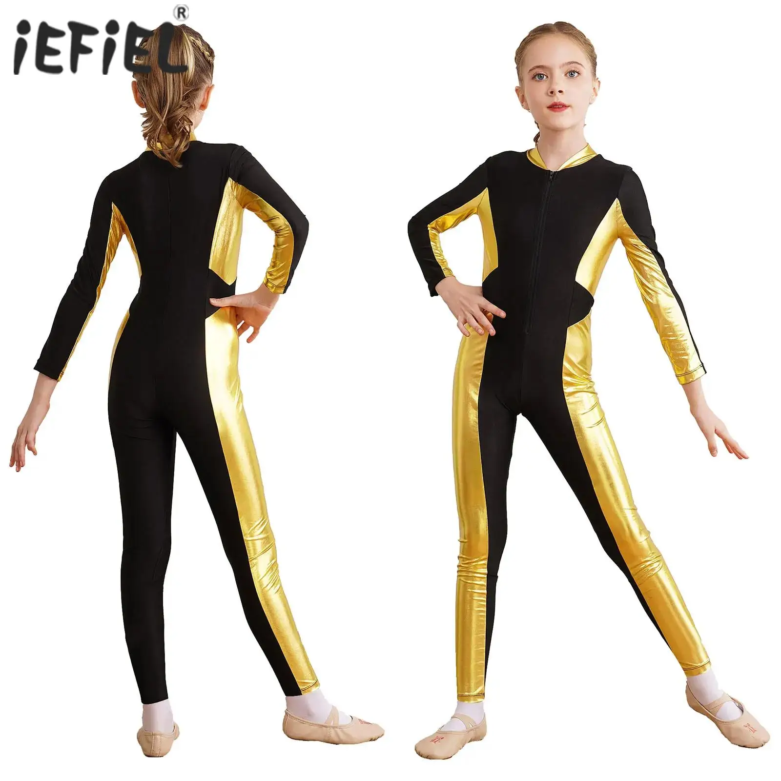 Combinaison de Ballet à Manches sulfpour Fille, Tenue avec Fermeture Éclair, Col Montant, pour Patinage Artistique, Costumes de Performance Acrobatique