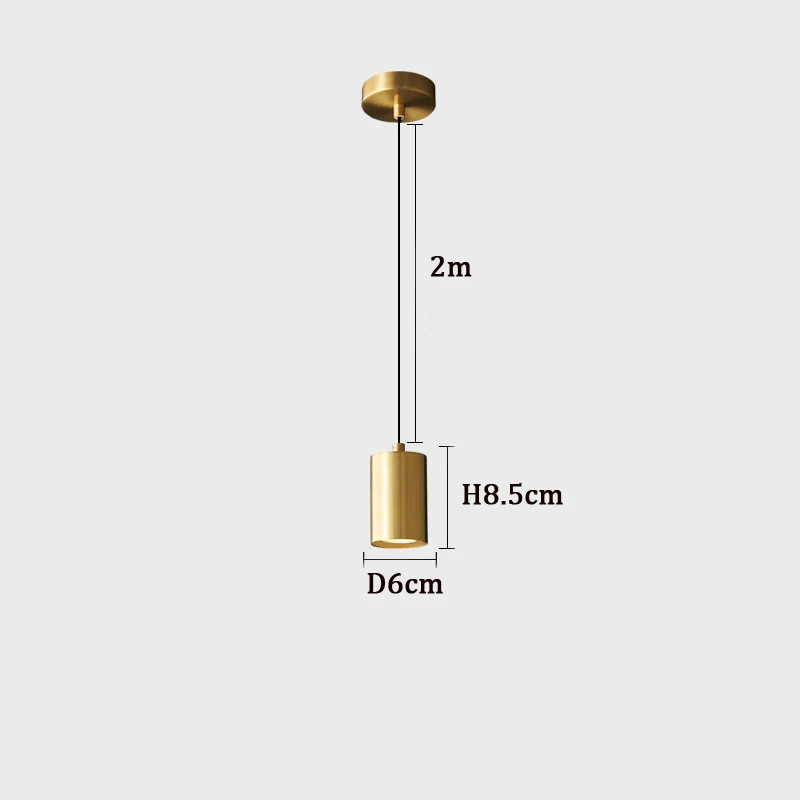 Nordic Minimalist Bedside Long Line Droplight Living Room Background Chandelier Bedroom Full Copper Cylindrical Pendant Lamp