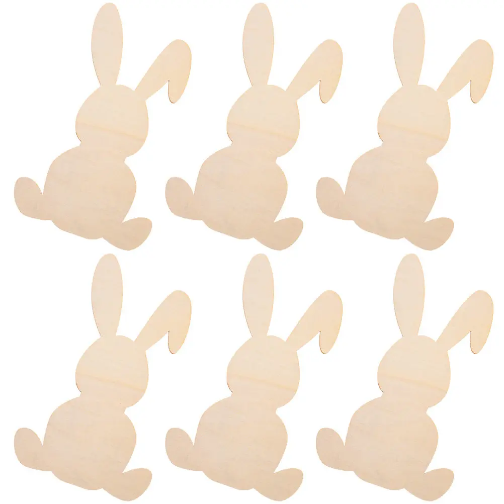 6Pcs Easter Cutouts Blank Smooth Wooden Slices for DIY Crafts Painting Holiday Easter Decorations Wedding Supplies
