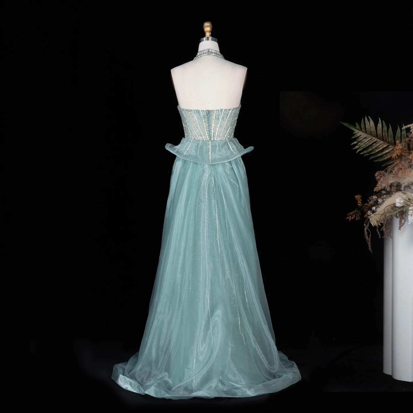 Sharon Said Abendkleid Luxuriöses Meerjungfrauenkleid aus Tüll mit Kristallen, Korsett und Perlen, Dubai Formelles Hochzeitskleid mit Überrock SS139 Maßanfertigung – Detail 23