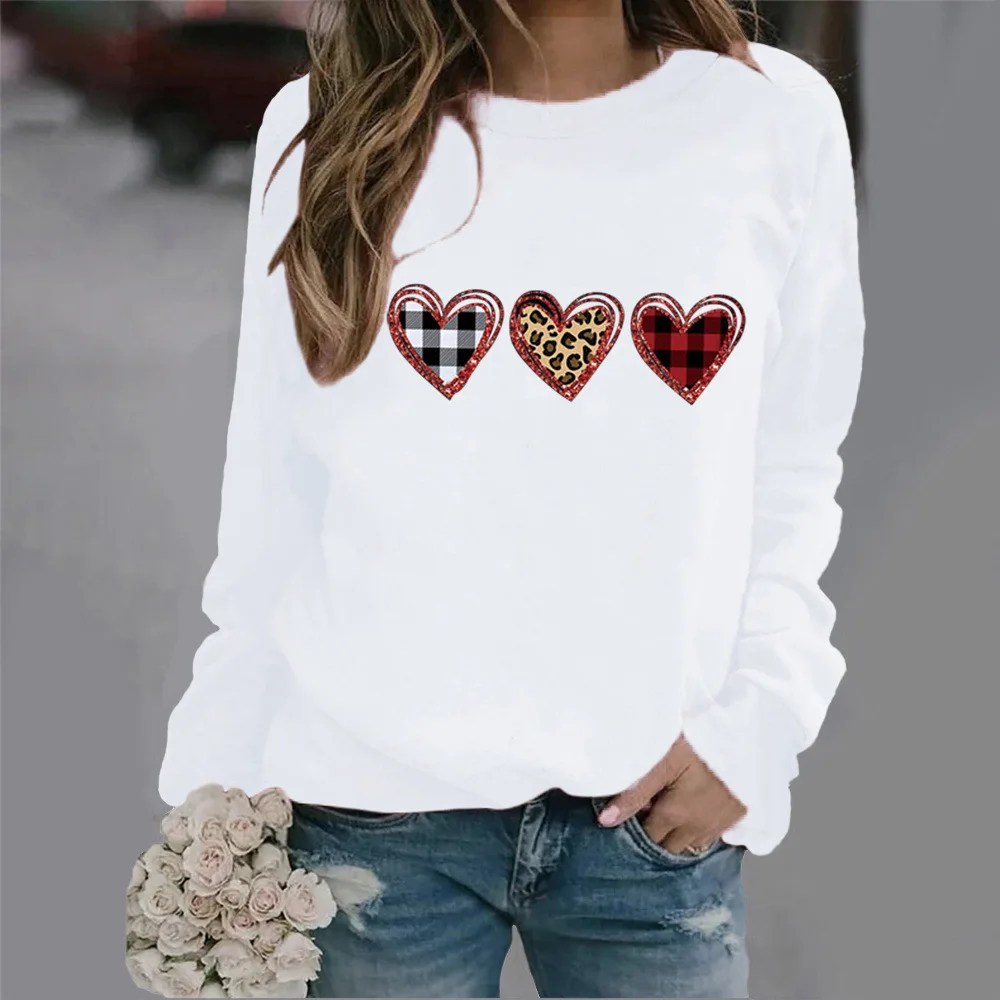 Crew-neck Hoodie New Leopard Print Love Print Europe and The United States Valentine\'s Day Hot Sales Sweatshirt Streetwear Women