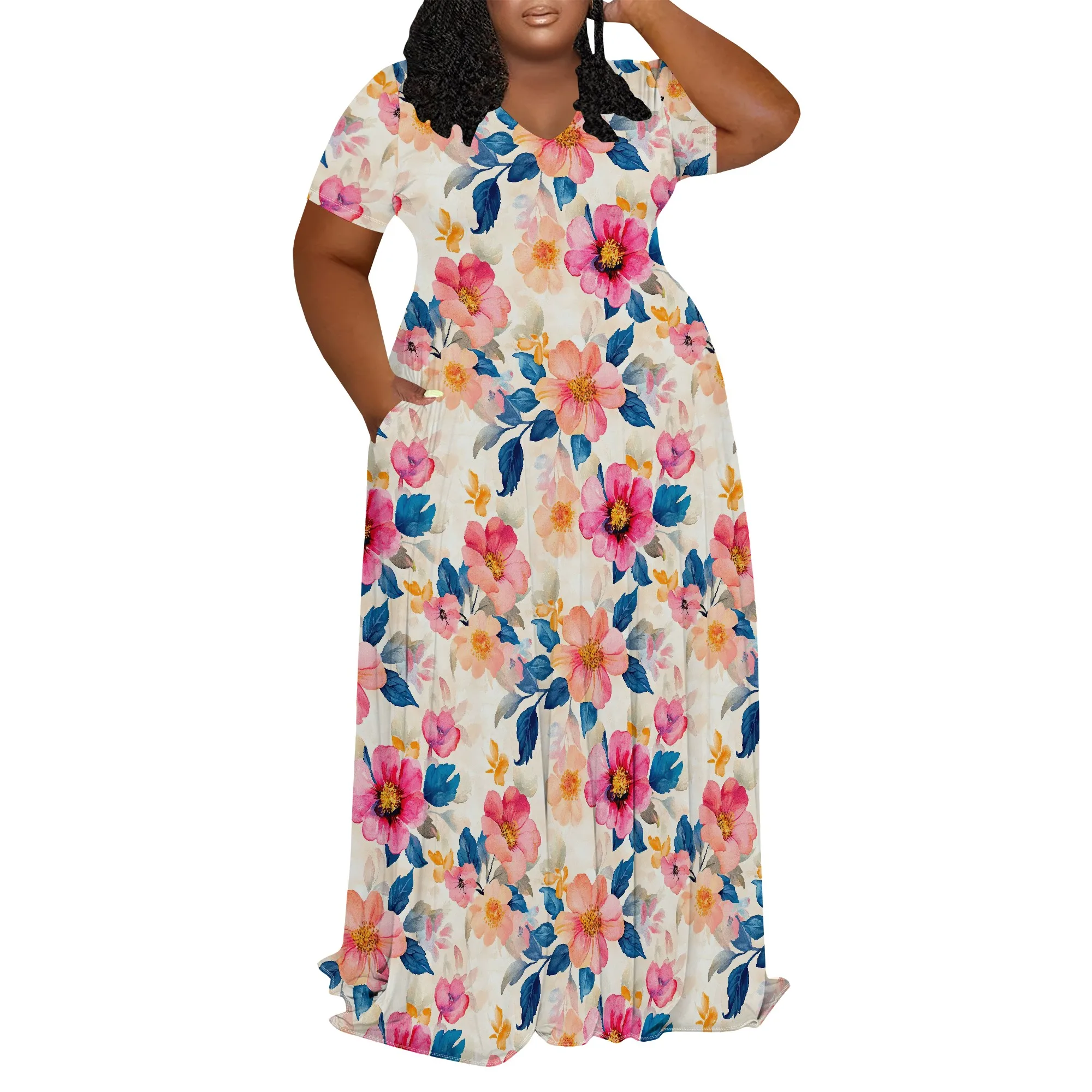 Plus Size Light Floral Print Maxi Dress Summer Picnic Brunch or Vacation Look
