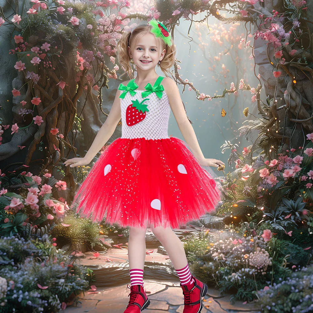 Niedliches Baby-Ballett-Tutu, Erdbeer-Spitzen-Prinzessinnenkleid, Kinder-Geburtstagskostüm, Rollenspiel-Wassermelonen-Weihnachtskleid, Geschenk – Detail 9