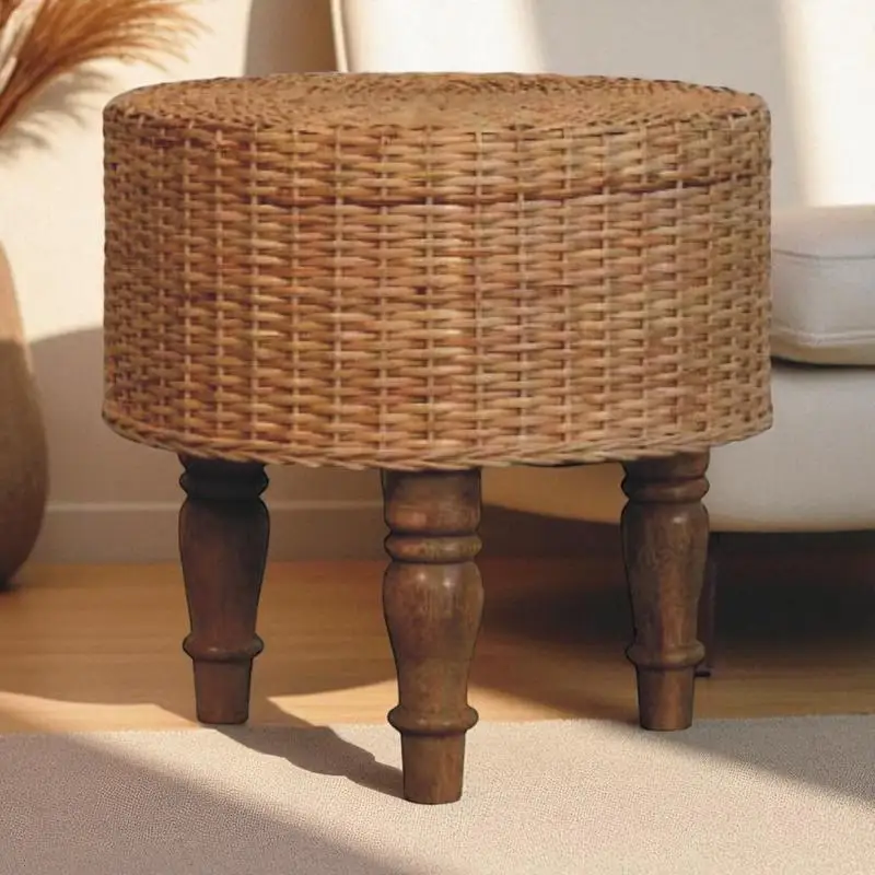 

Brown Round Woven Stool - Solid Wood Regency Design