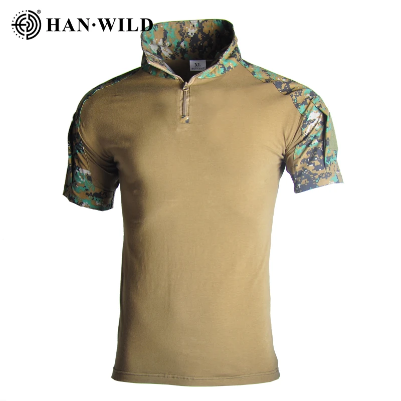 HAN WILD Men T Shirts Airsoft Tactical Sport Shirt US Camo uflage Softair Combat Shirts Tee Shirt Cotton Paintball Clothing