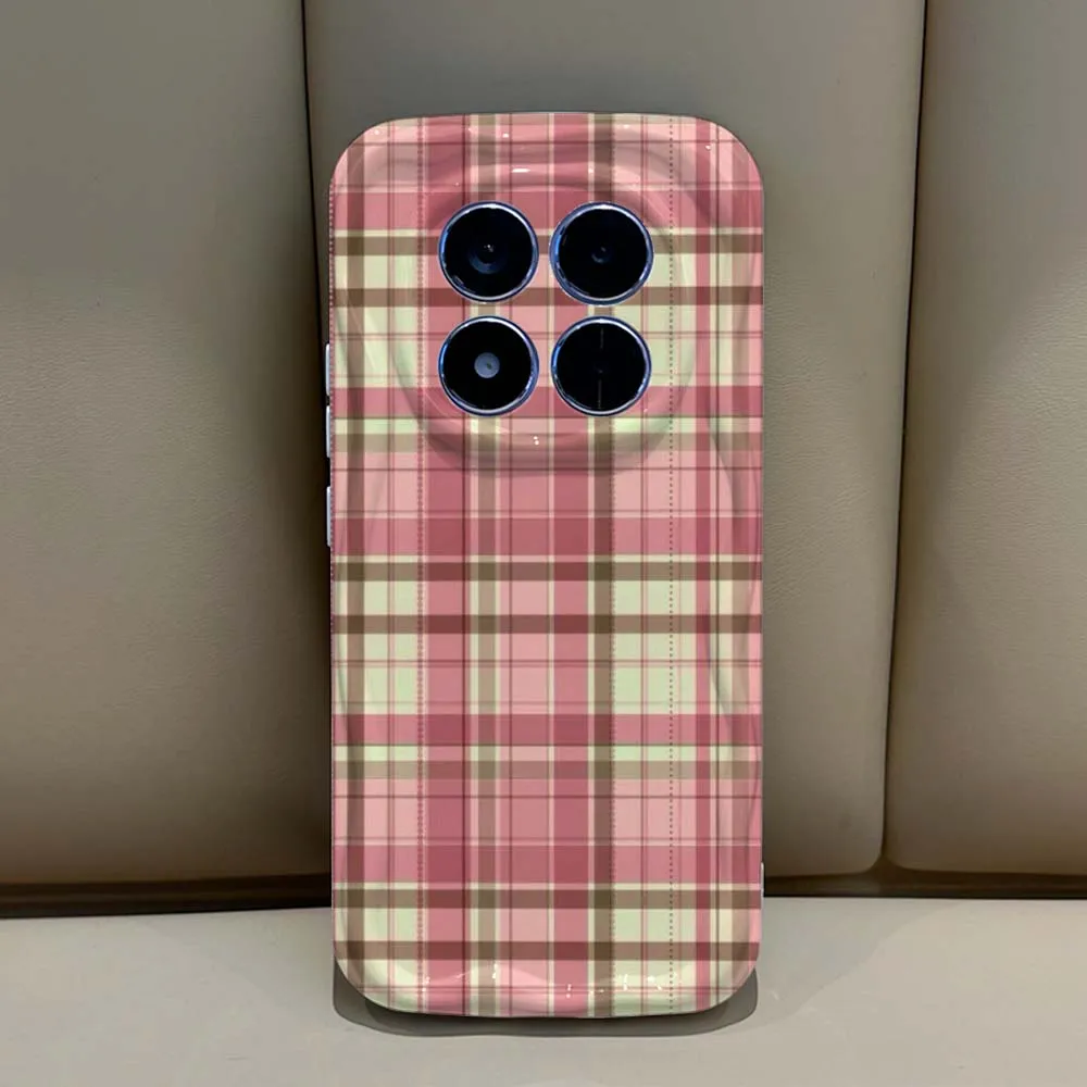 Buff Brown Plaid Pattern Phone Case For Xiaomi Redmi Note 15 14 13 12 11 10 Pro Plus Feilini Hard Case Wave Oil Soft Case