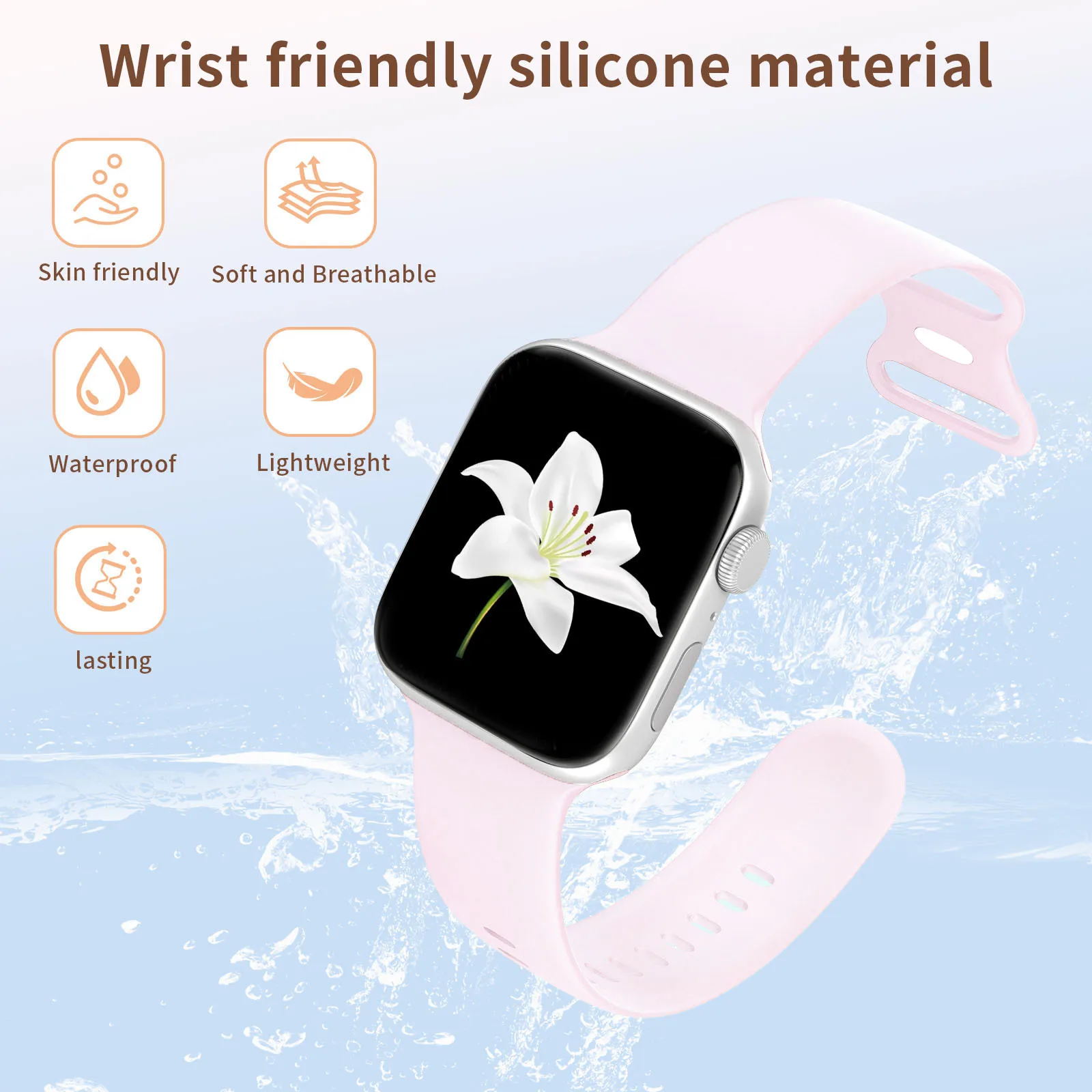 애플 워치 밴드용 패션 실리콘 루프, 여성용 스트랩, 10mm, 9mm, 7mm, 38mm, 40mm, 41mm, 42mm, 44mm, 45mm, 46mm