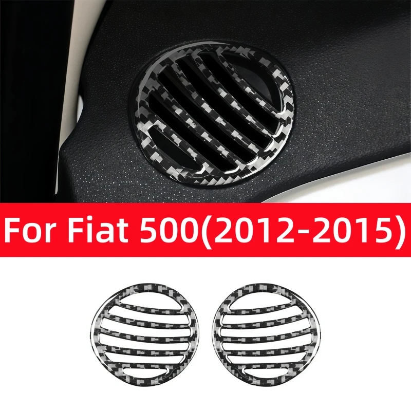 Real Soft Carbon Fiber for Fiat 500 2012-2015 Accessories Car Dashboard Left and Right Air Outlets Decoration Sticker Cover Trim