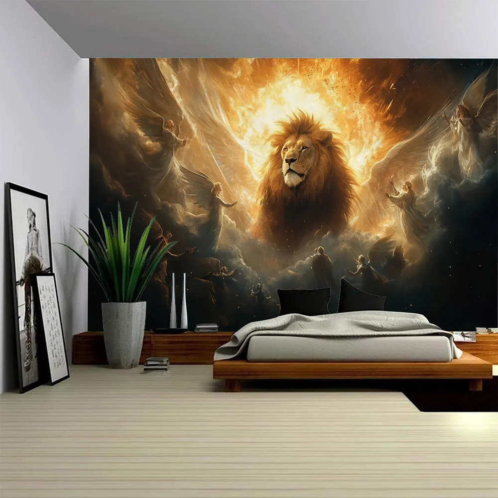Lion King Dreamy Animal Starry Sky Wall Tapestry - Game Room Dormitory Living Room Background Hanging Poster