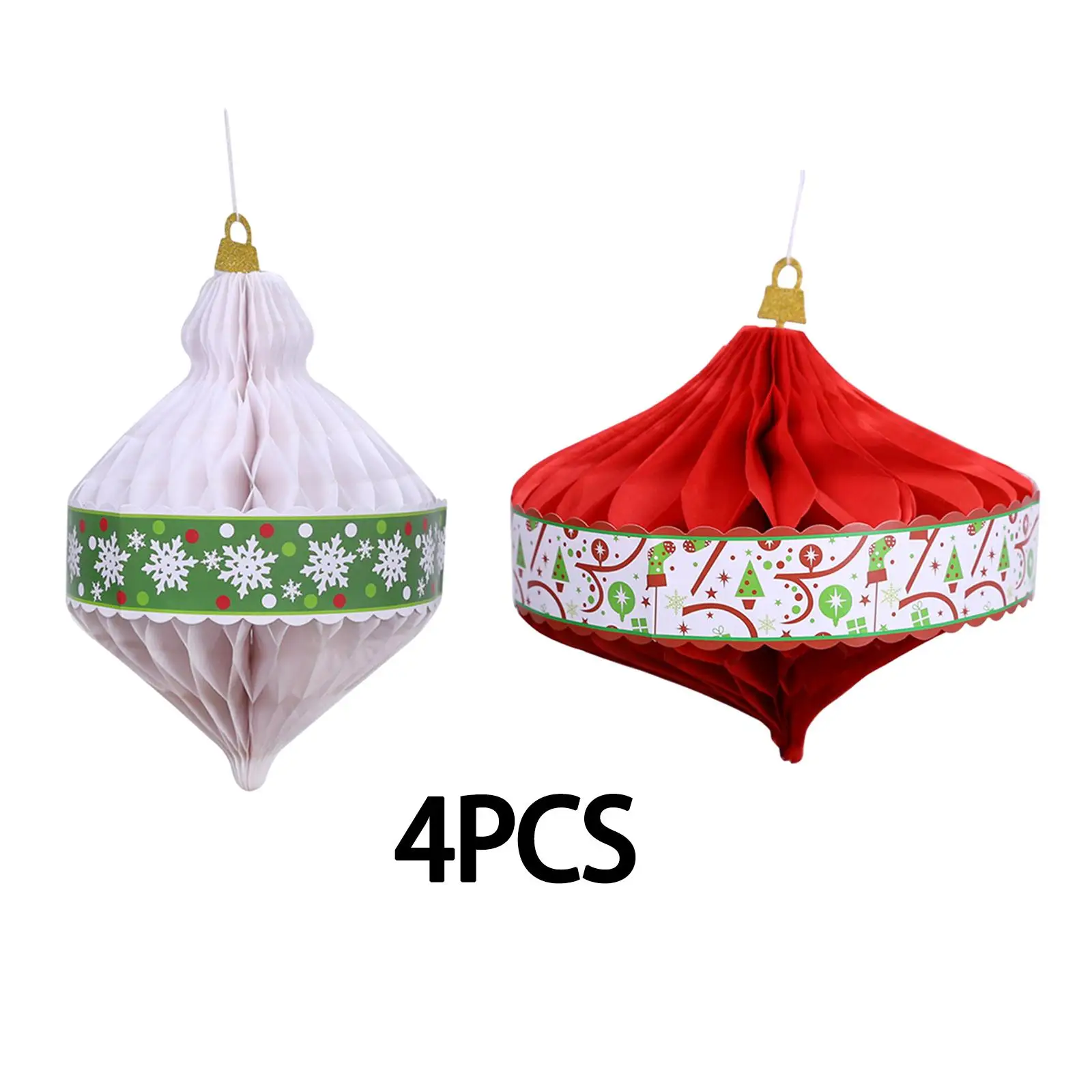 4 Pieces 3D Christmas Honeycomb Paper Lantern Party Supplies Decorative Celling Hanging for Festival Farmhouse Holiday Home Wall