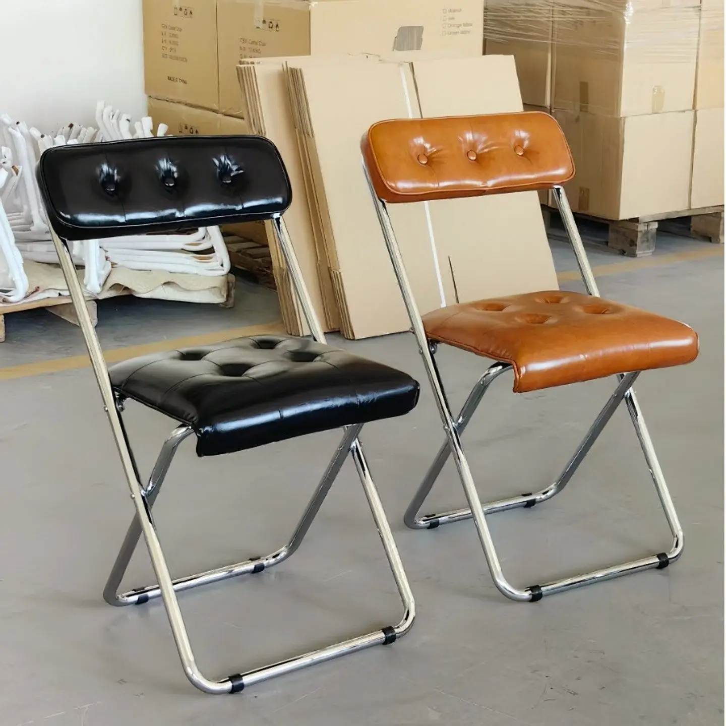 ee-Minimalist Home Oil Wax Leather Island Dining Table and Chair Backrest Folding Chair Cafe Homestay Leisure Chairs