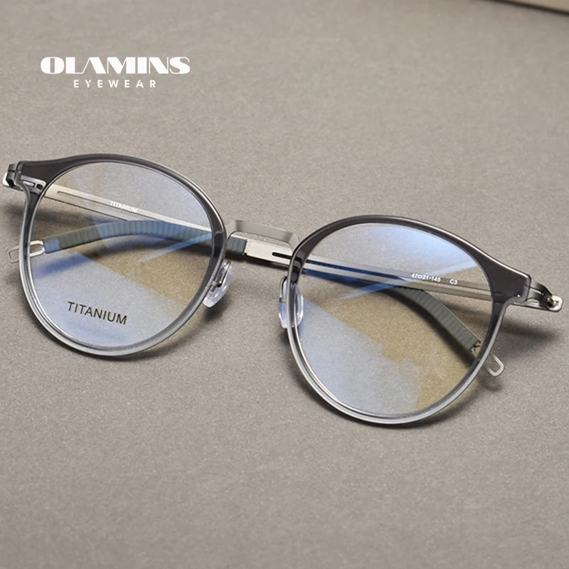 

OLAMINS Pure Titanium Ultra-Light Glasses Frame Men's Ultra-Thin Business Retro Round Myopia Frame Men Eyewear Glasses