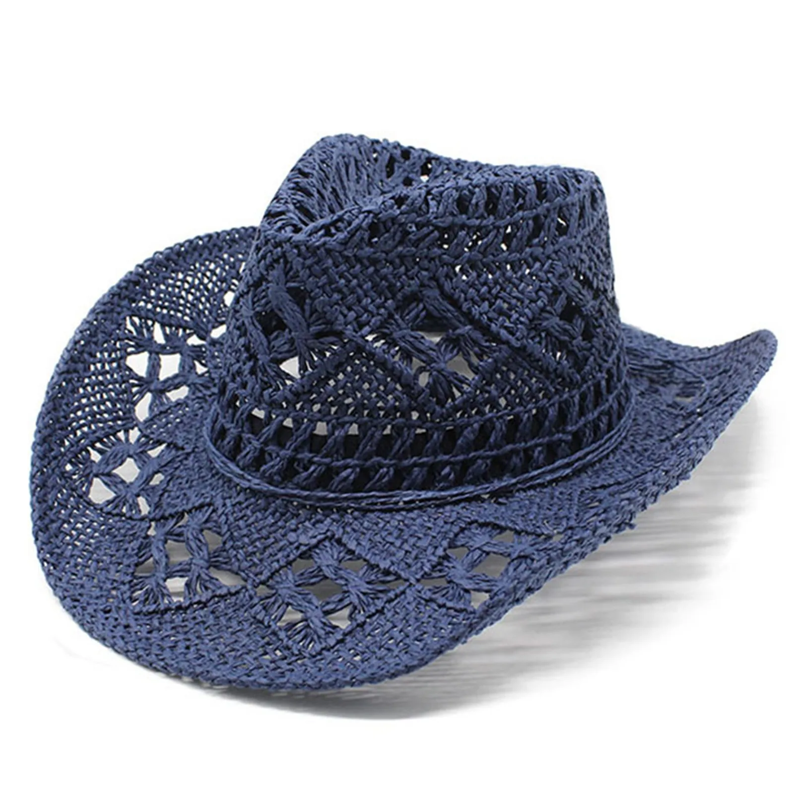 Summer Outdoor Men Women Hand-woven Western Cowboy Paper Straw Hats Wide Brim Breathable Beach Jazz Cap Sun Protection Hat