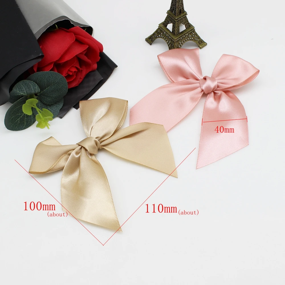 30PCS /lot 100*110mm Pink Satin Ribbon Bows For Wedding Bow Birth DIY Party Decoration Packages  Bows