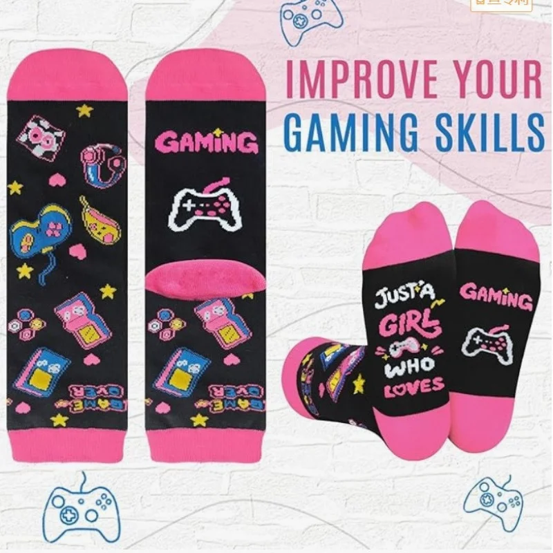

3 пары носков JUST A GIRL GAMING WHO LOVES, черные хлопковые носки, новые длинные розовые забавные носки для студенческих вечеринок