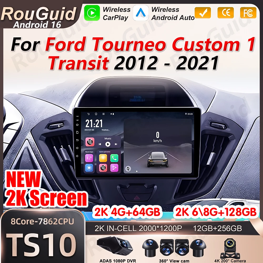 

Автомагнитола Android Auto для Ford Tourneo Custom 1 Transit 2012-2021, навигационная система, мультимедийный проигрыватель с поддержкой CarPlay