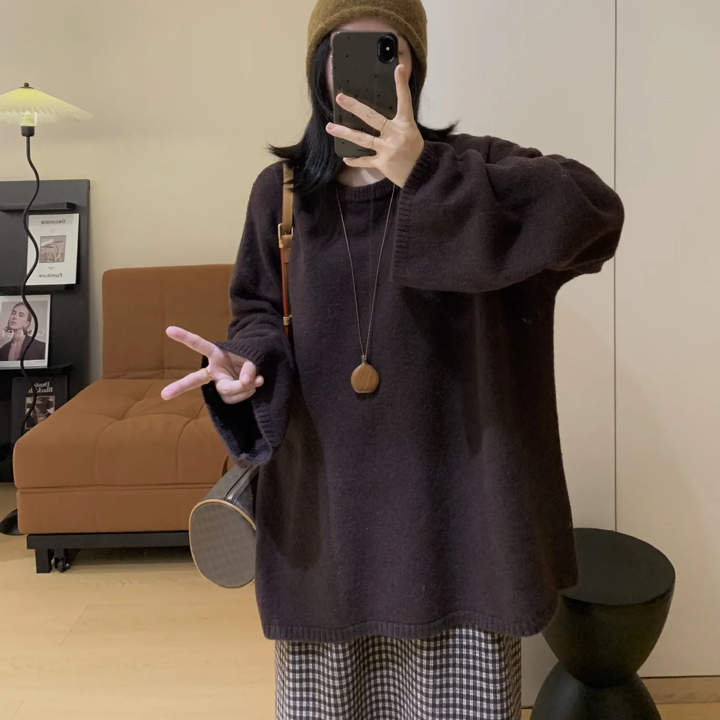 Women's Long Sleeve Top Comfortable Casual Knitted Extra Soft Oversized Lazy Style round Neck Knitwear Loose Fit Big Version