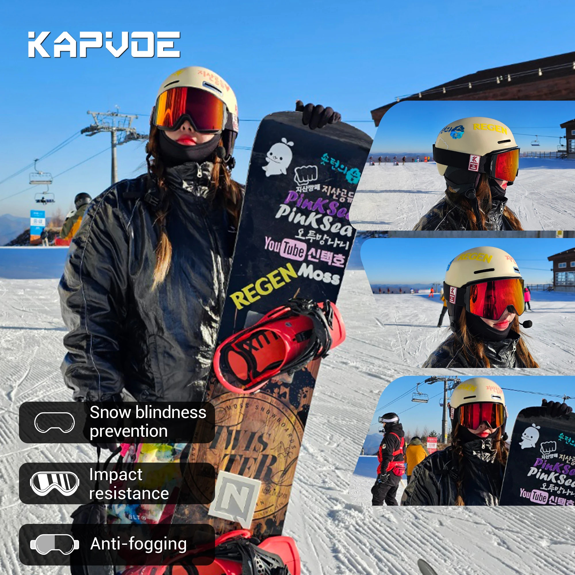 Kapvoe Ski Goggles Snowboarding Snow Skiing Mask for Men Women Anti-Fog Lens Kit UV400 Protection Snowmobile Glasses Motorcycle