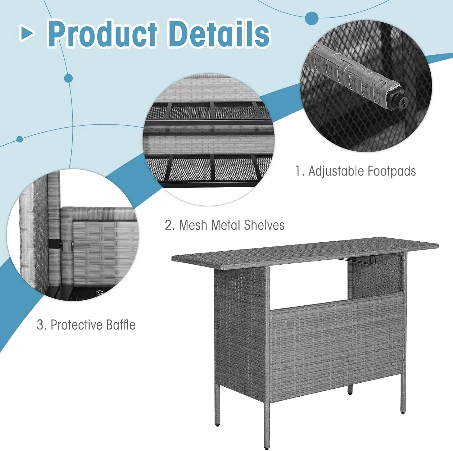 Outdoor Wicker Bar Tabela, All Weather Patio Altura Tabela, 2 Metal Mesh Prateleiras, 2-Rail Aço Stemware Racks, Tabela Rattan