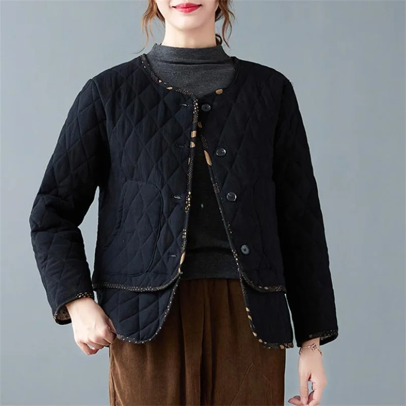 

Winter new ethnic style patch quilted jacket women's thickened short jacket cotton top