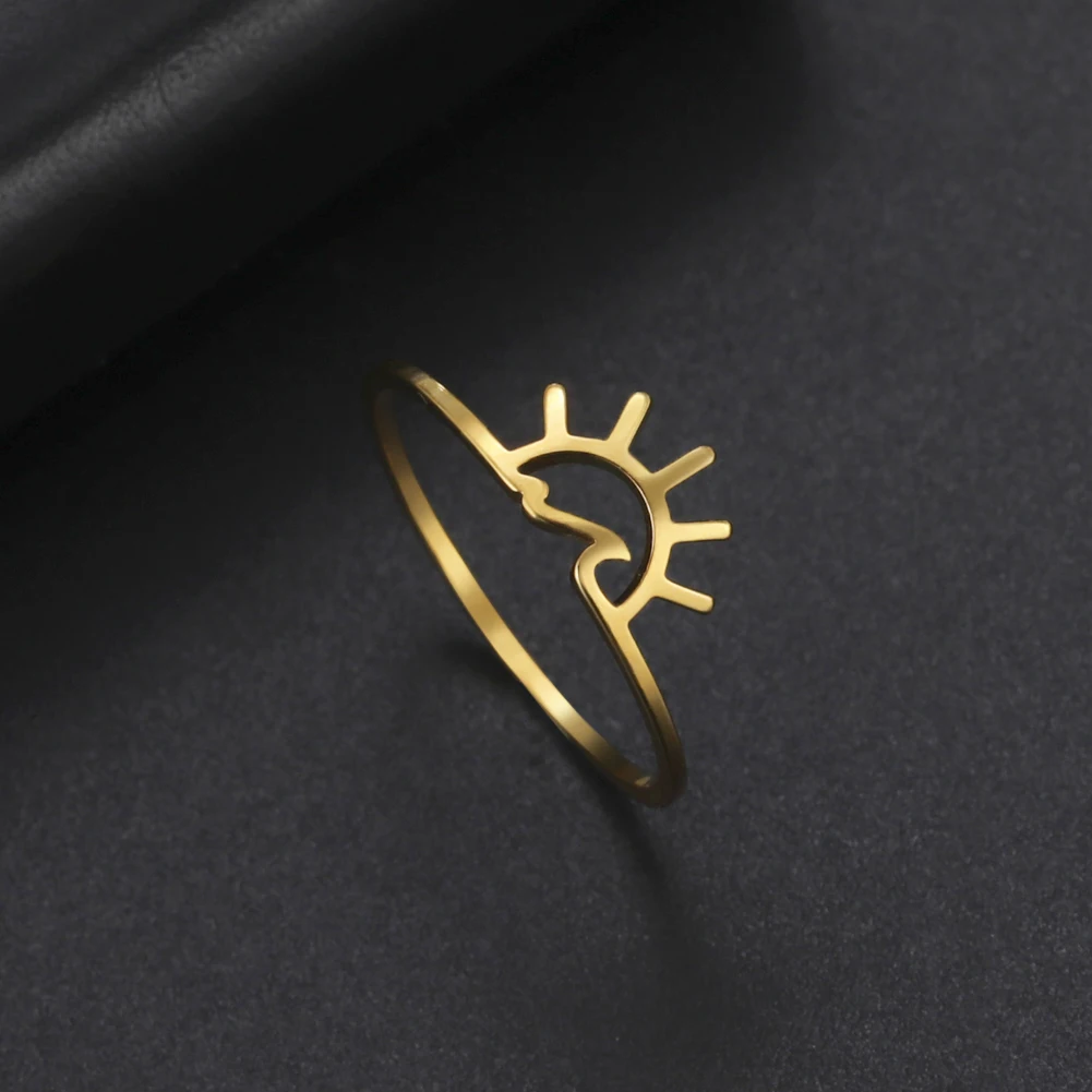 Hollow Ocean Wave Sunrise Ring Stainless Steel Sun Sea Light luxury Fashion Style Elegant Finger Charms Jewelry Gift for Party