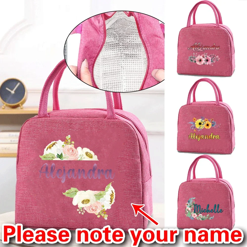 

Custom Any Name Insulation Lunch Bag Bento Pack Nurse Flower Print Office Thermal Lunch Box Portable Waterproof Picnic Food Bag