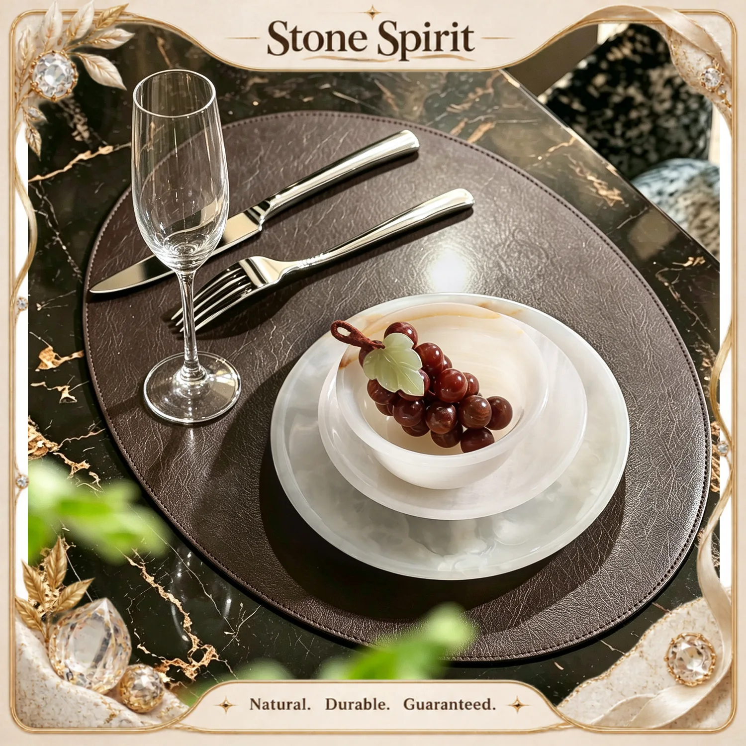 【Natural】White Onyx Natural Marble Dinnerware Luxury Tray Plate Dish Bowl Tableware Set Kitchen Dining Table Decor Gift
