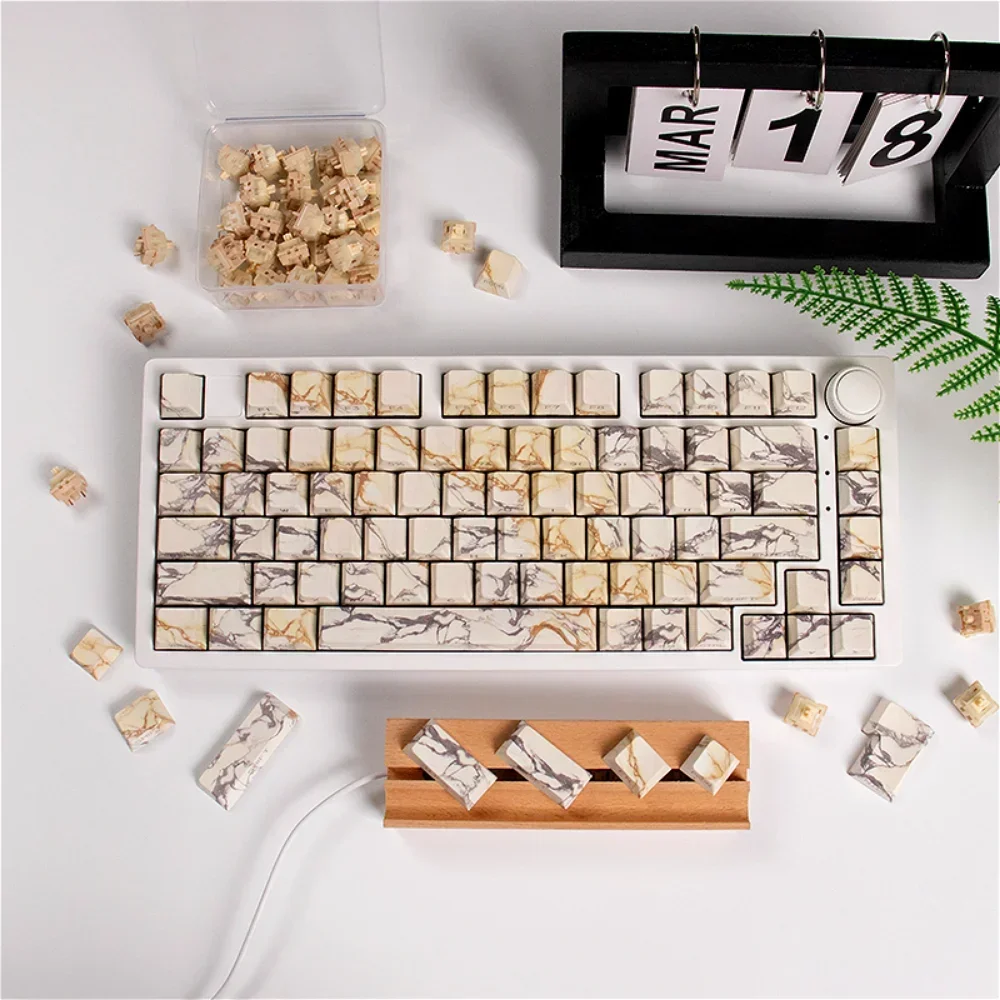 Creative Cherry Keycaps PBT Marble Side Engraved Translucent 131 Keys Suitable for 60/84/98/108 Mechanical Keyboards