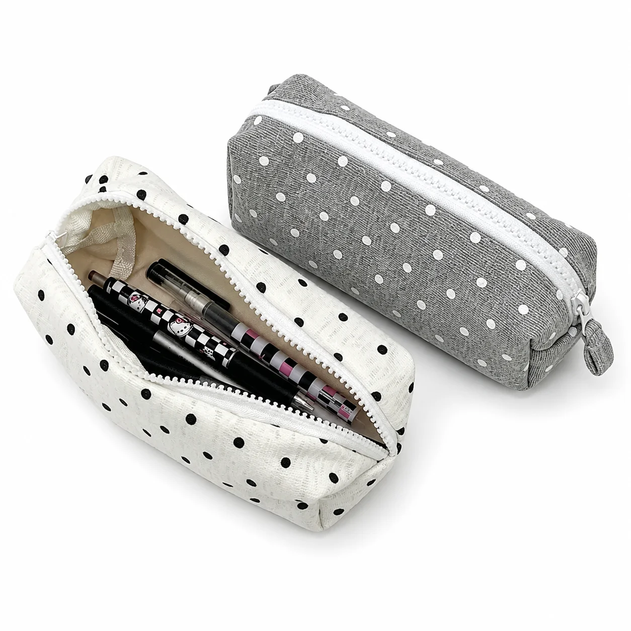 Pencil Case with Zipper Polka Dot Pen Pouch for School and Office Stationery Organizer Portable Storage Bag for Students