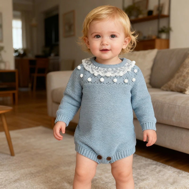 0-24 متر الخريف الشتاء طفلة رومبير متماسكة جديد الوليد الدانتيل الدافئة طويلة الأكمام بذلة الرضع الأميرة رومبير ملابس طفل صغير