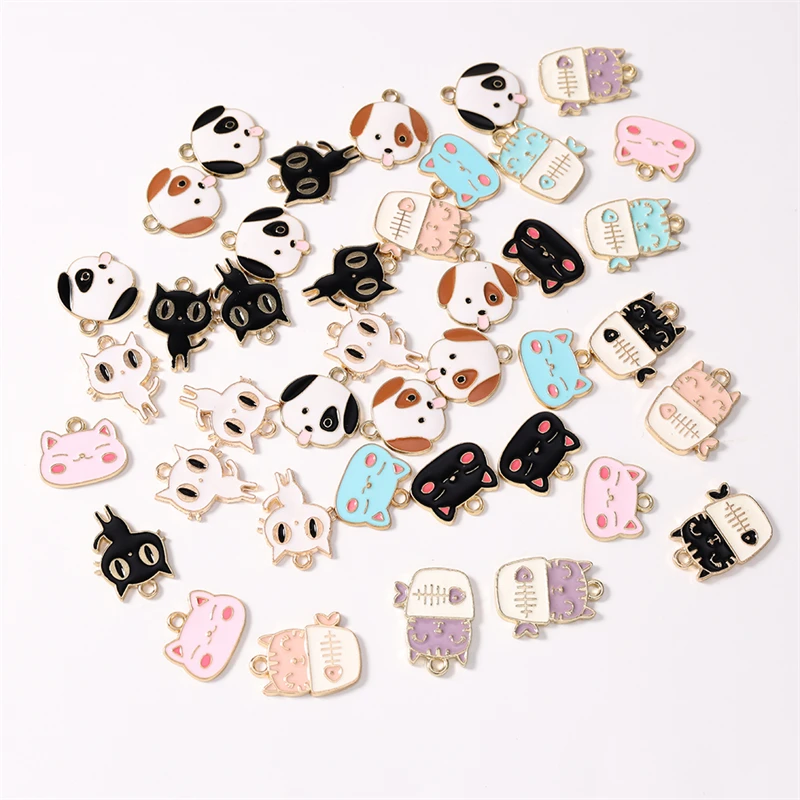 Duarte 10 Stück/Set Cartoon-Tier-Anhänger, Emaille-Hunde- und Katzen-Charms für Schmuckherstellung, Halsketten, Ohrringe, DIY-Bastelbedarf – Detail 3