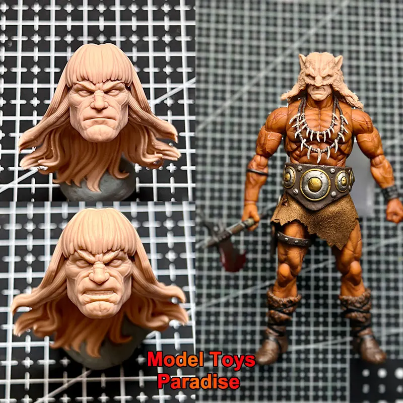 Unpainted 1/12 Men Soldier Conan Head Sculpt Conan the Barbarian Super Hero White Model Head Carving Fit 6\'\' Action Figure Body