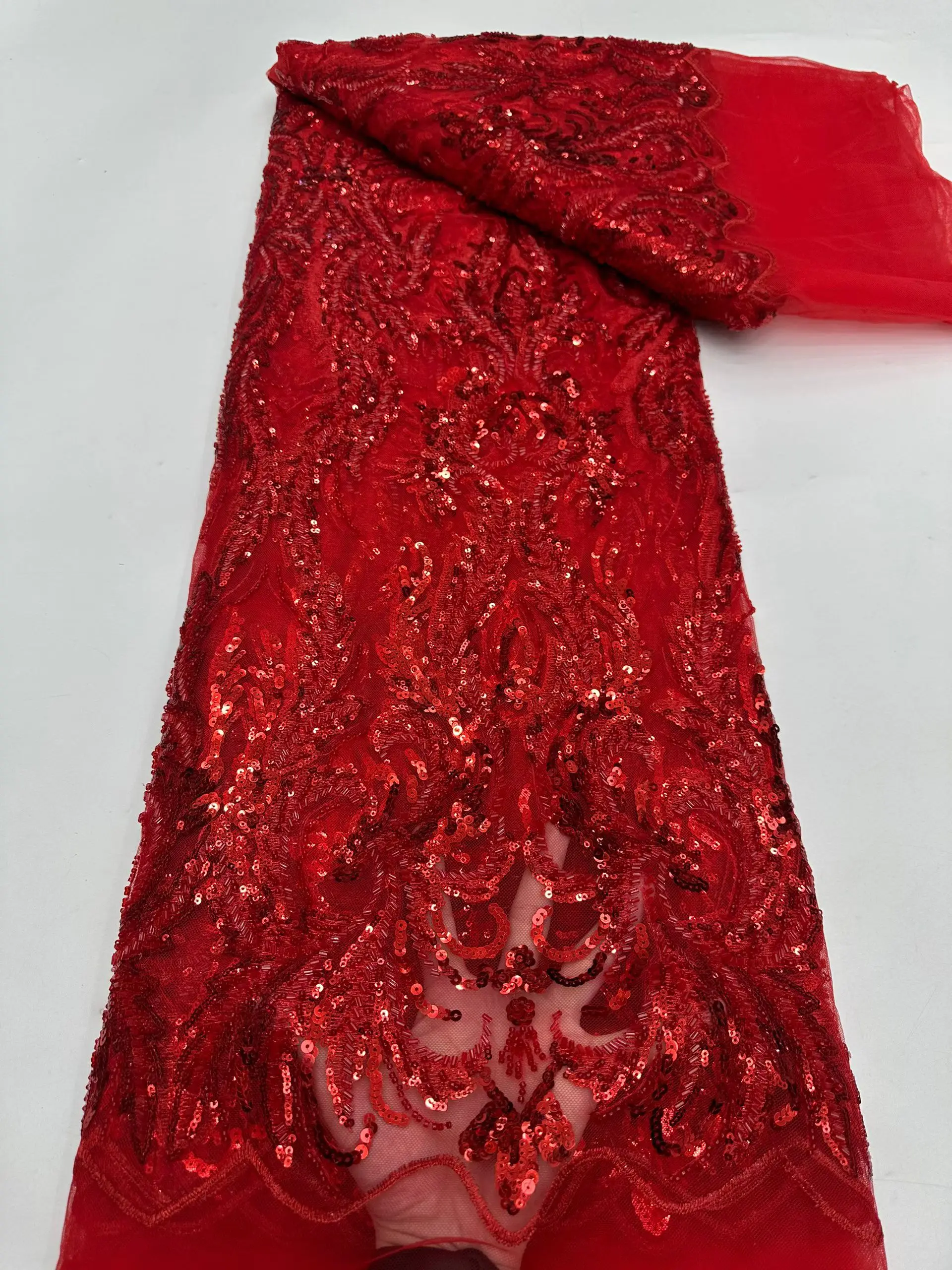 

Бордовая африканская вышивка из бисера, кружевная тюль, ткань 2025, французская кружевная ткань с блестками для женских платьев, свадебных платьев