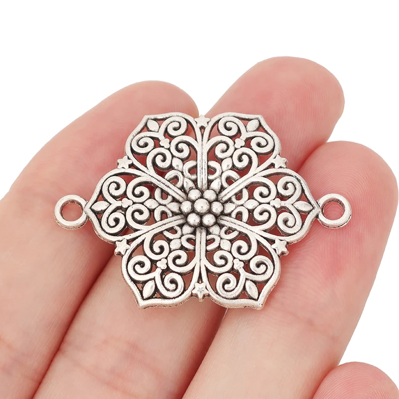 

10 x Tibetan Silver Hollow Filigree Flower Connector Charms Pendants For Necklace Bracelet Jewelry Making Accessories 41x30mm