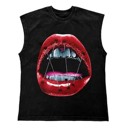 Gothic Punk Painting Print Tank Tops Hip Hop Oversized Cotton Streetwear T Shirt Custom Tanks Tops Men Washed Vest Men Clothing