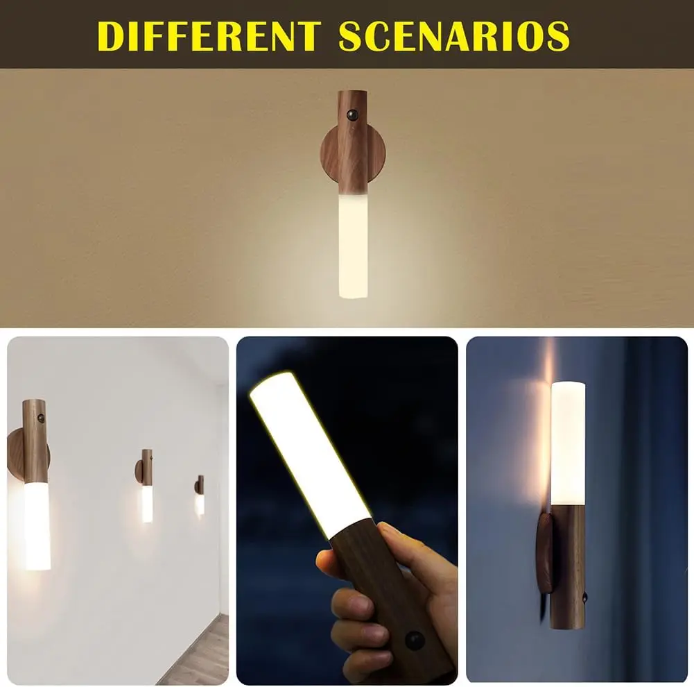 Lampu Malam Walnut dengan Sensor Gerak & Kontrol Sentuh RGB, Set Lampu Dinding Kayu Isi Ulang USB untuk Kamar Tidur, Tangga, Kamar Mandi