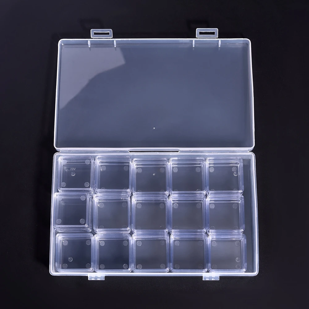 15/28Grids Storage Box For Nail Accessories Clear Acrylic Empty Organizer Container Rhinestone Decor Box Nail Parts Box