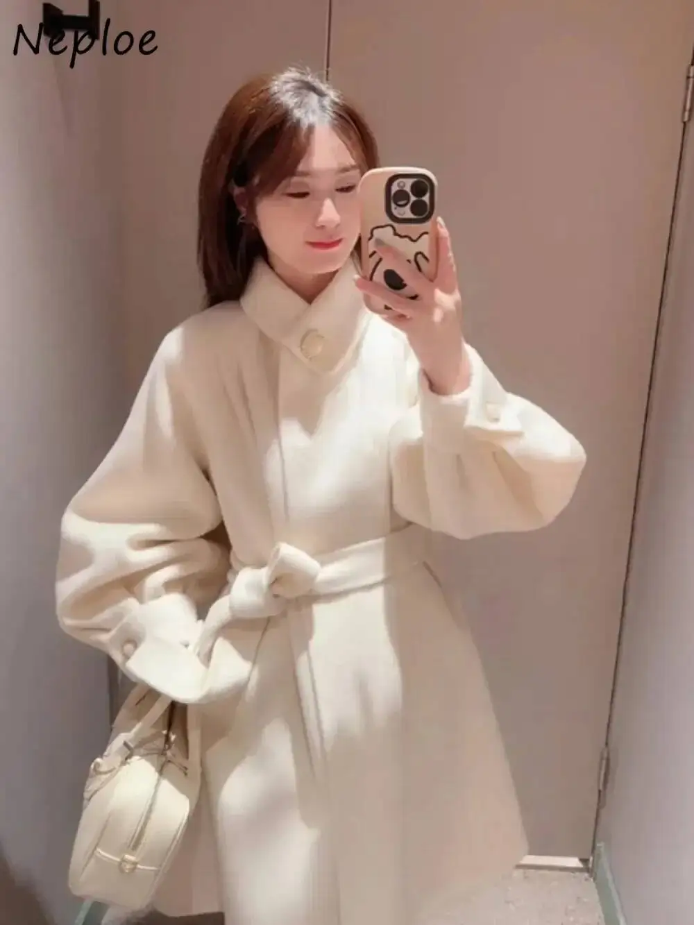 

BabYoung Moda Haruku воротник-фонарик с рукавами-фонариками, милое винтажное женское пальто на шнуровке, японская шерстяная клетчатая пригородная куртка Mujer