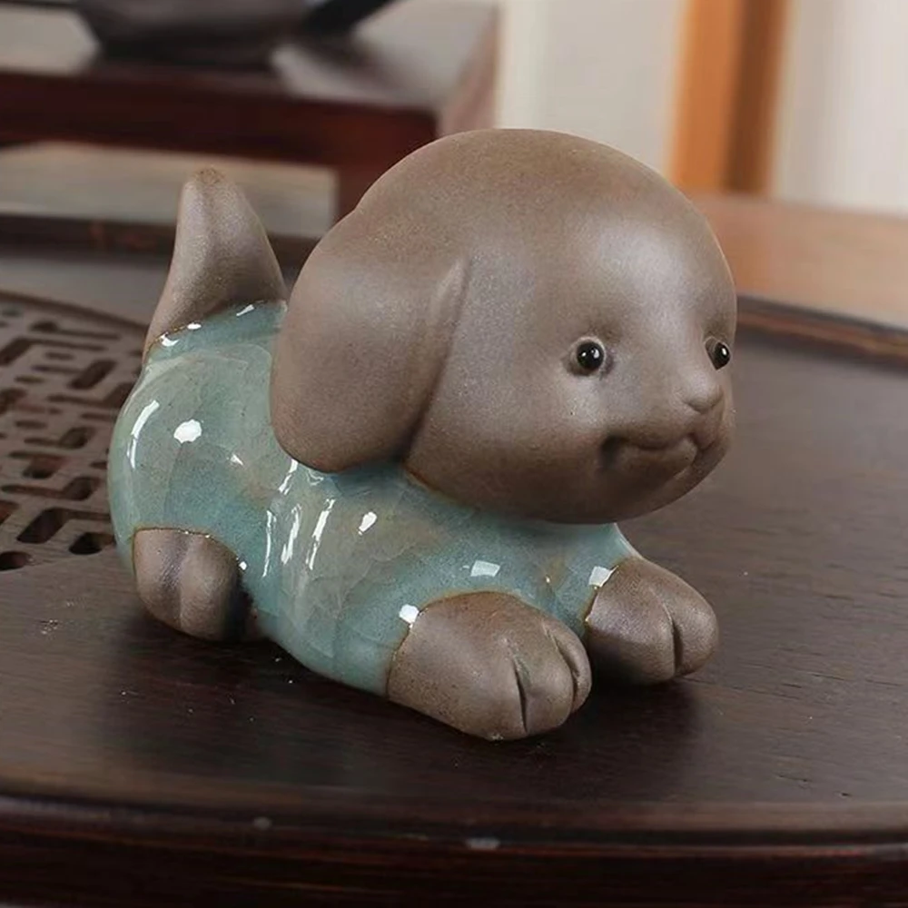 Ceramic Purple Clay Tea Pet Cow Animal Puppy Sculpture Rabbit Dog Bulldog Calf Statue Celadon Chinese Tea Figurine Desktop Decor