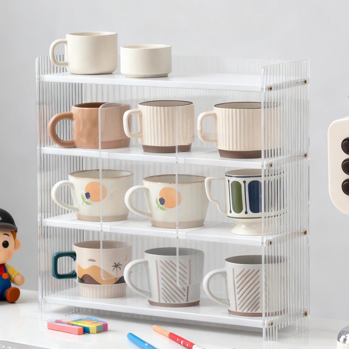 

3/4-Tier Bamboo Coffee Mug Tree Stand - Non-Slip Cup Holder Rack for Kitchen Coffee Bar