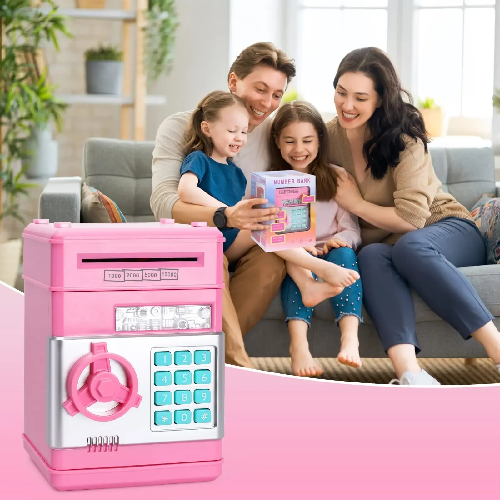 Electronic Password Money Box for Children, Mini Safe Piggy Bank, Coins Cash Saving, Counter Code, Key Lock, Child Gift