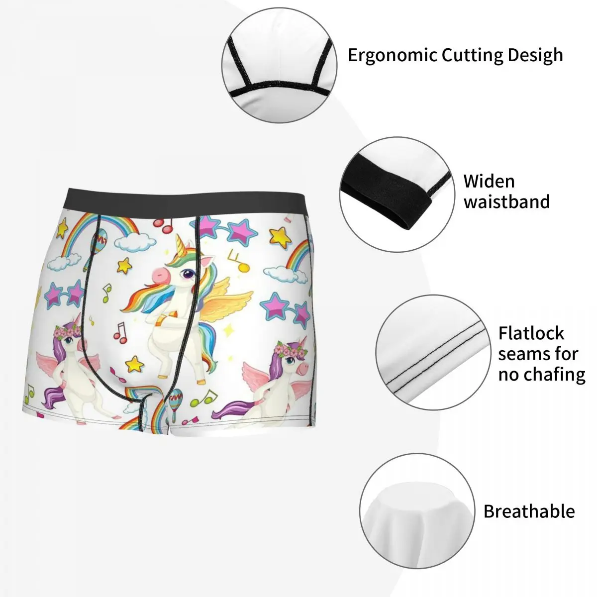 Unicorn Music Pattern Kawaii Cute Animal Animals Underpants Cotton Panties Man Underwear Comfortable Shorts Boxer Briefs