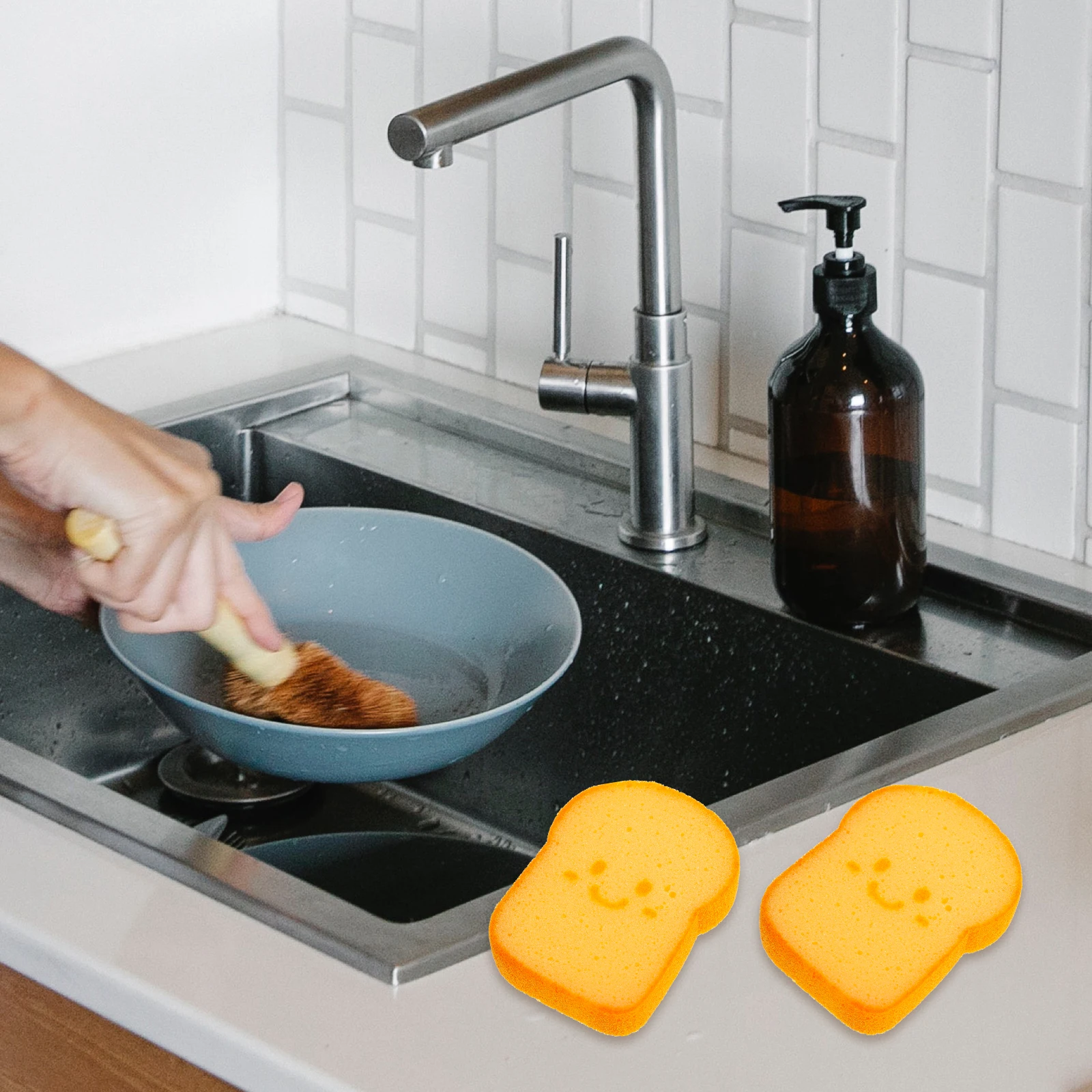 

Durable Kitchen Dish Sponge Thickened Toast Pattern Reusable Scrub Pad Cute Practical Cleaning Sponges Kitchen