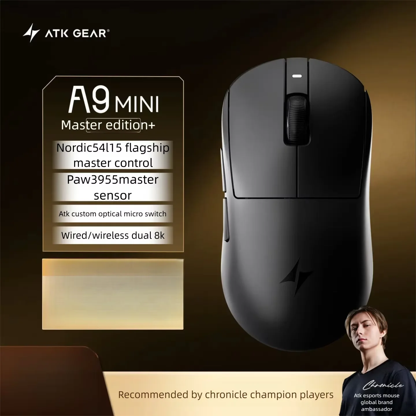ATK A9 MINI Ultimate Plus Wireless Gaming Mouse 39g Small Medium Hand PAW3955 MASTER 8K Polling NearLink Optical RGB