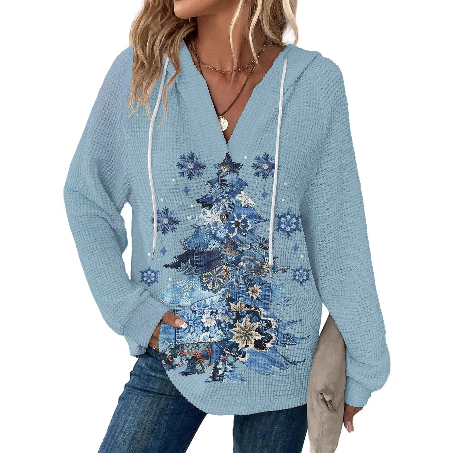 2026 frohe Weihnachten Rosa Baum Druck Frauen Hoody Alle-Spiel Herbst Hoodies Beiläufige Lose Pullover Harajuku Tasche Streetwear