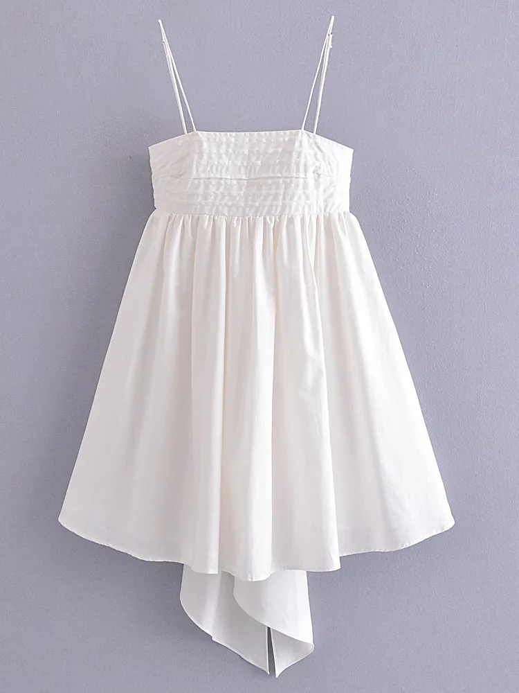 White Slash Collar Ruched Chest Mini Sling Dress Sexy Bandage Tie Bow Back  Backless Dresses Holiday Robe Summer Vestido - AliExpress 200000345