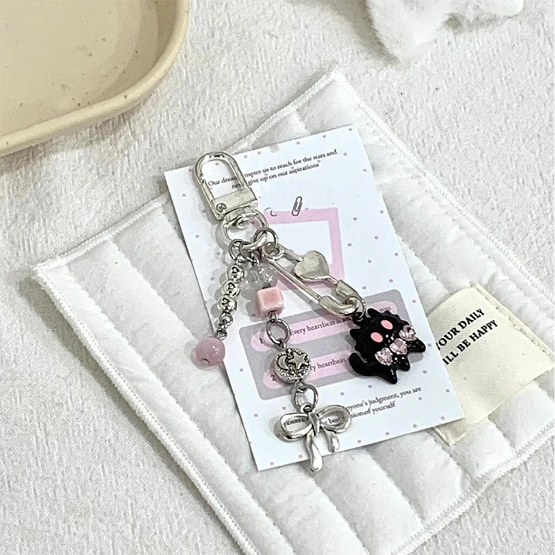 Y2k Black Cat Key Chain Sweet Cool Kitten Pendant Headphone Case Charm Bag Decor Car Key Ring