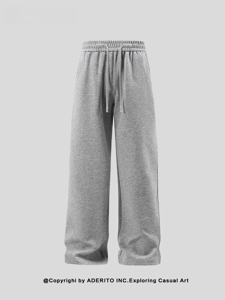 Casual Embroidered Straight Leg Pants Unisex Loose Fit Long Trousers Elastic Waist Cord Drawstring ITO Trendy Brand