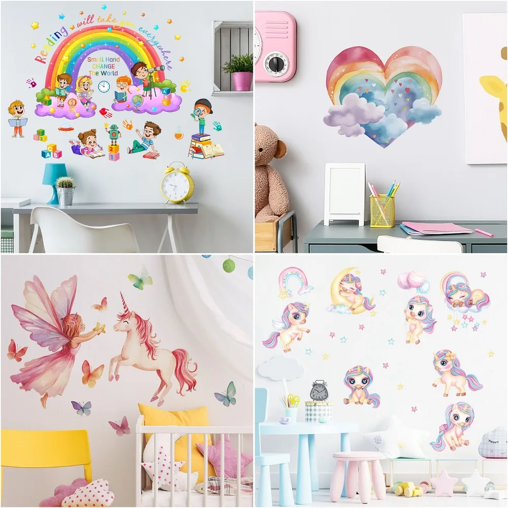 Cute Pony Princess Rainbow Love Wall Sticker Home Decor Cartoon Kids Room Bedroom Period Print Decal Mural Art Poster Gift